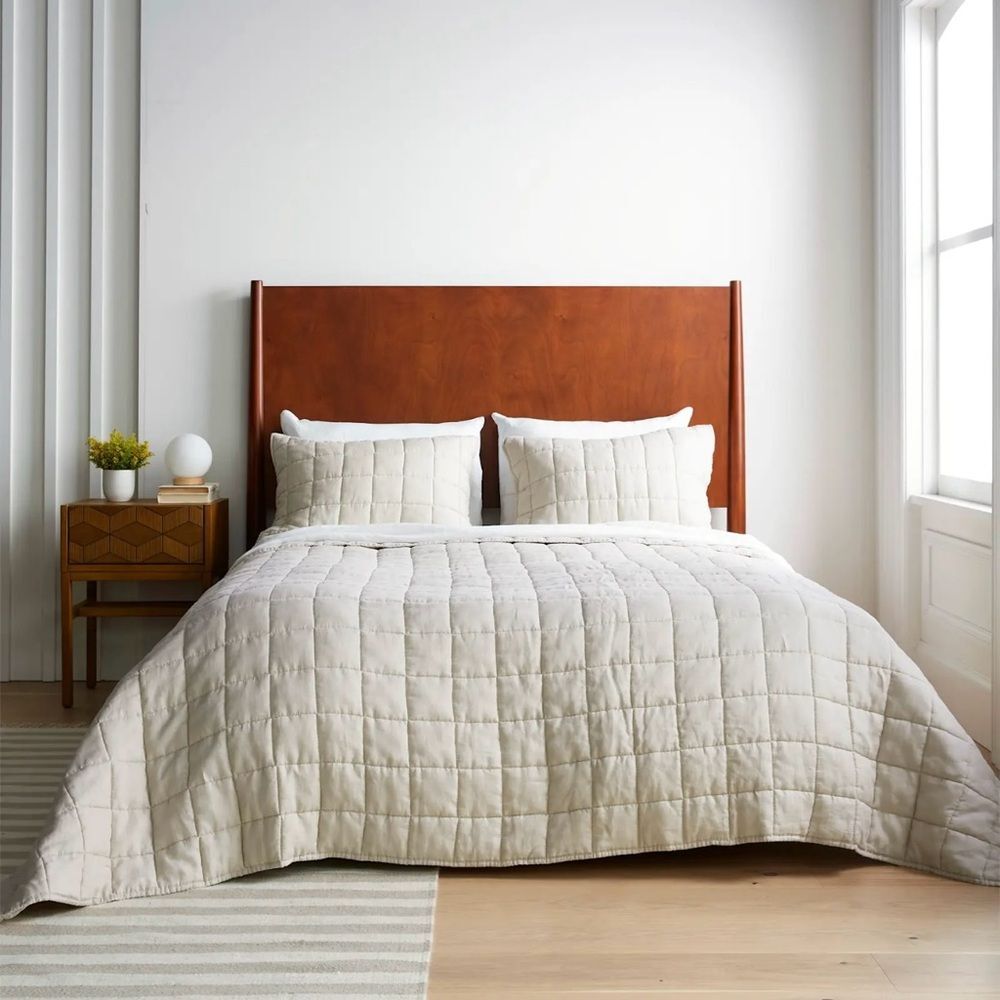 Quince European Linen Box Quilt Full/Queen NWOT ivory - Picture 3 of 8